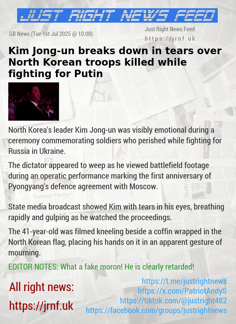 Kim Jong—un breaks down in tears over North Korean troops killed while fighting for Putin