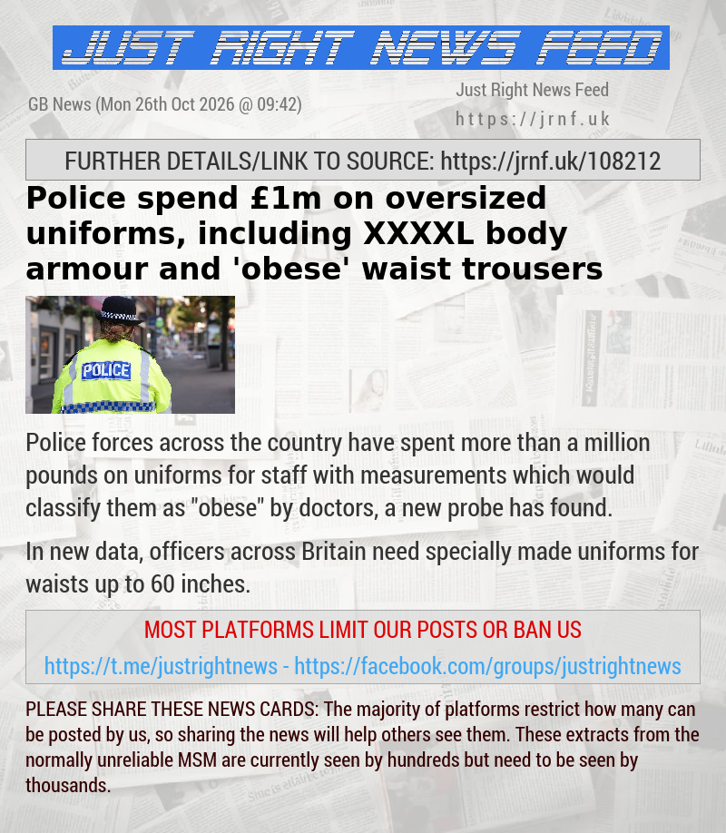 Police spend &pound;1m on oversized uniforms, including XXXXL body armour and ’obese’ waist trousers