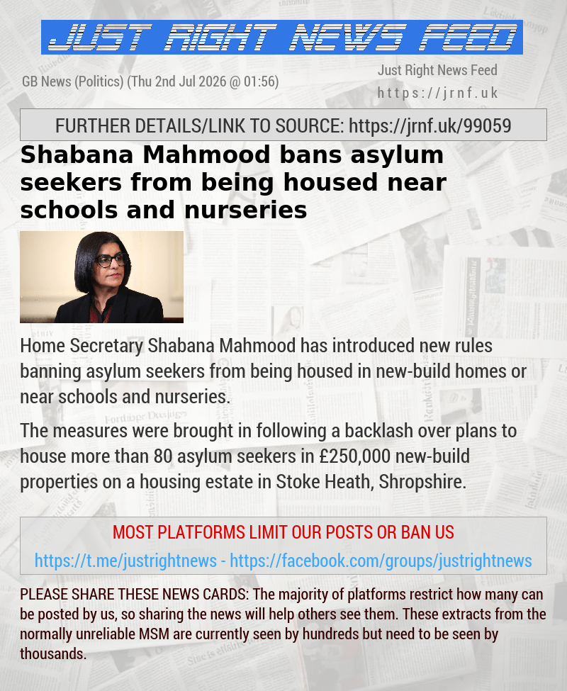 Shabana Mahmood bans asylum seekers from being housed near schools and nurseries