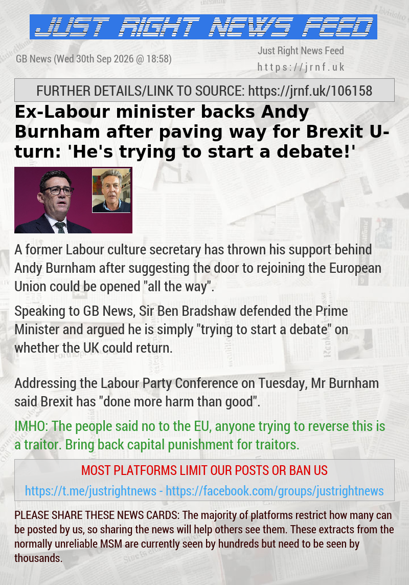 Ex—Labour minister backs Andy Burnham after paving way for Brexit U—turn: ’He’s trying to start a debate!’