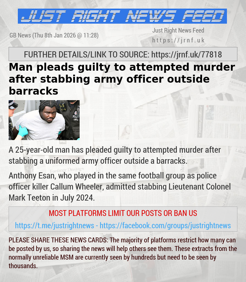 Man pleads guilty to attempted murder after stabbing army officer outside barracks