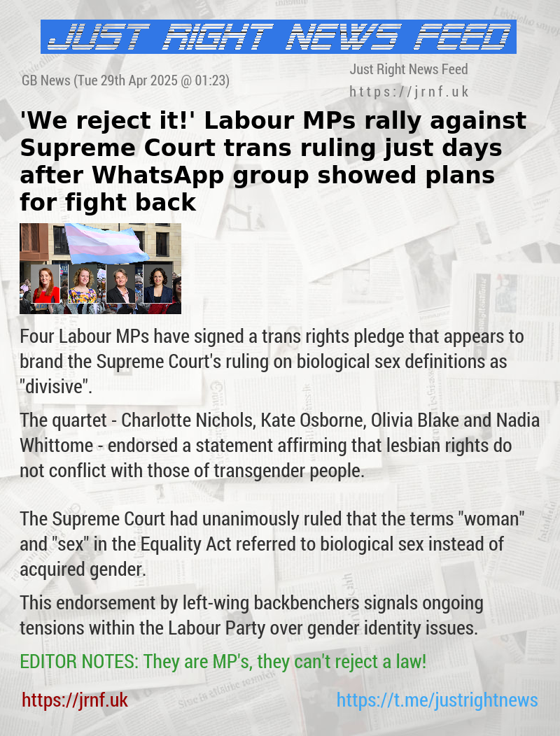 ’We reject it!’ Labour MPs rally against Supreme Court trans ruling just days after WhatsApp group showed plans for fight back