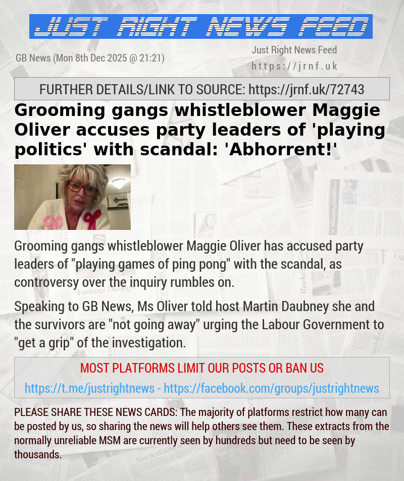 Grooming gangs whistleblower Maggie Oliver accuses party leaders of ’playing politics’ with scandal: ’Abhorrent!’