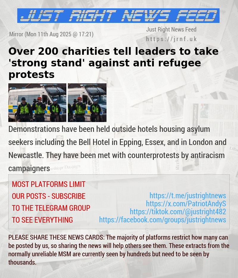 Over 200 charities tell leaders to take ’strong stand’ against anti—refugee protests