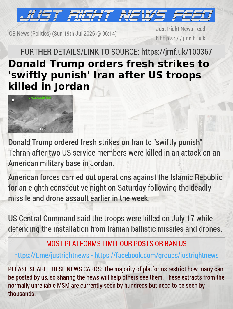 Donald Trump orders fresh strikes to ’swiftly punish’ Iran after US troops killed in Jordan