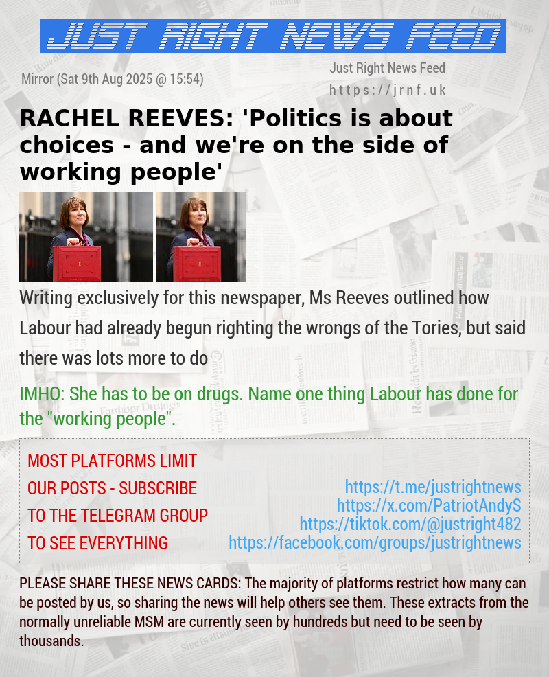RACHEL REEVES: ’Politics is about choices — and we’re on the side of working people’
