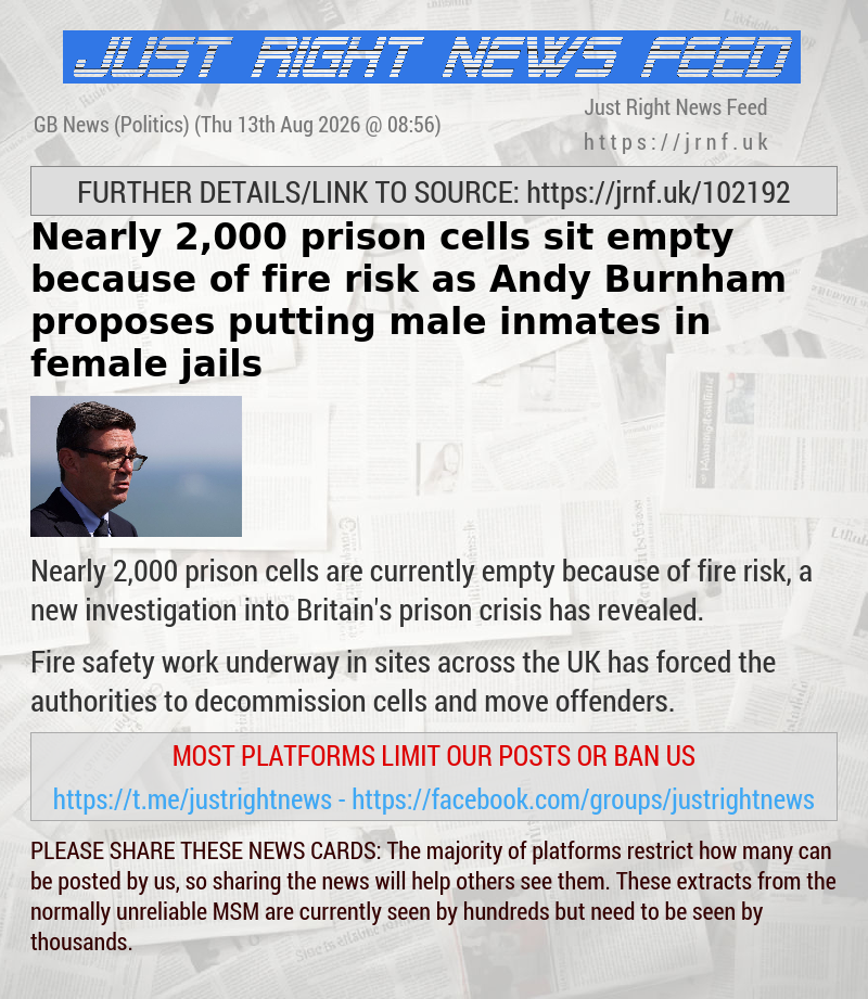 Nearly 2,000 prison cells sit empty because of fire risk as Andy Burnham proposes putting male inmates in female jails