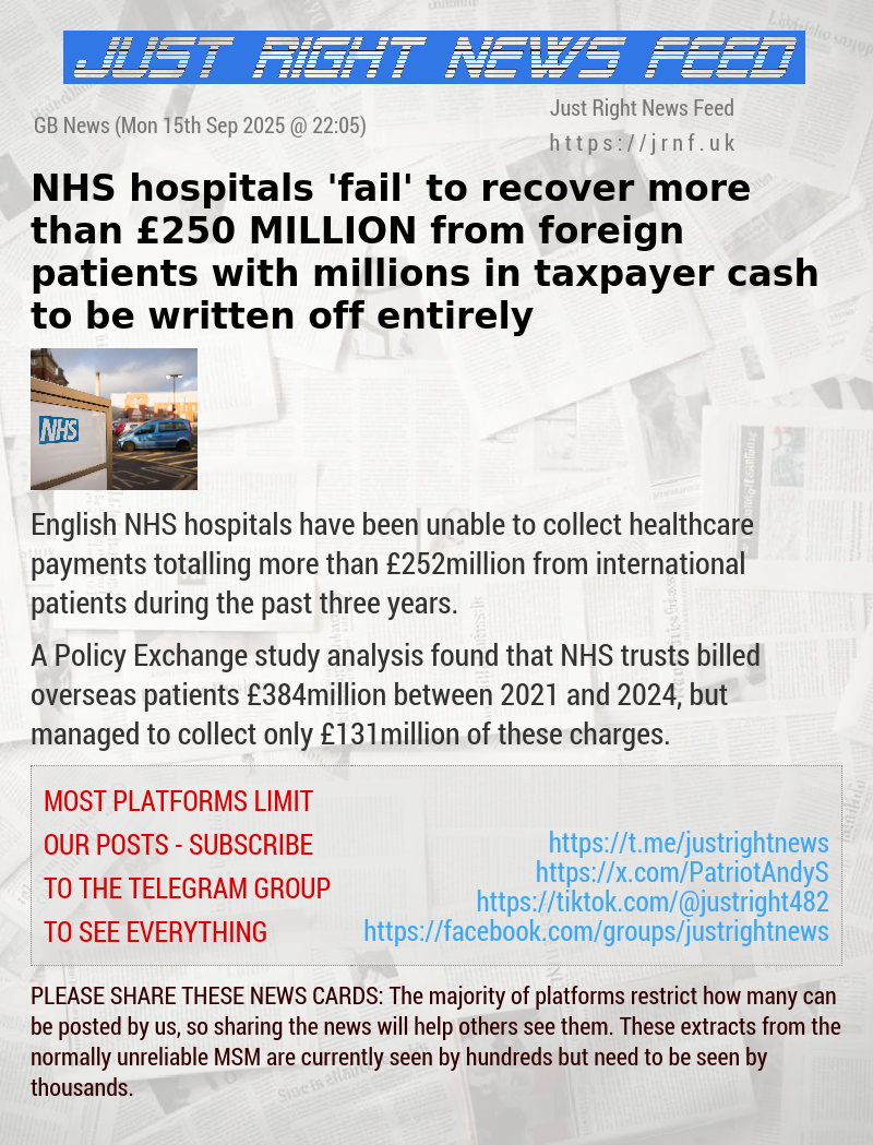 NHS hospitals ’fail’ to recover more than £250 MILLION from foreign patients — with millions in taxpayer cash to be written off entirely