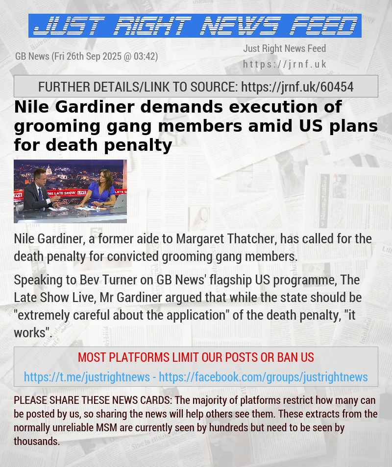 Nile Gardiner demands execution of grooming gang members amid US plans for death penalty