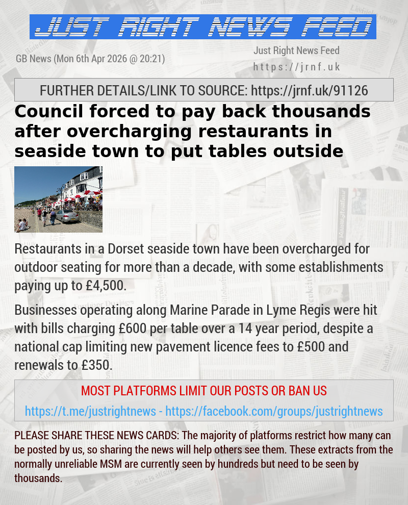 Council forced to pay back thousands after overcharging restaurants in seaside town to put tables outside