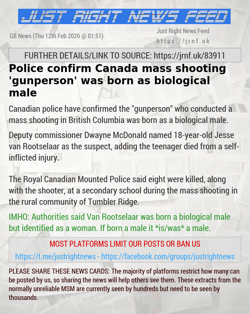 Police confirm Canada mass shooting ’gunperson’ was born as biological male