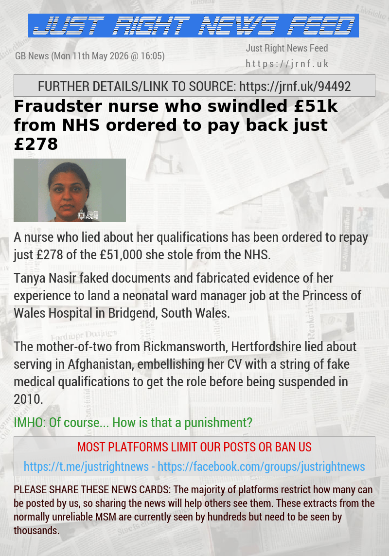 Fraudster nurse who swindled &pound;51k from NHS ordered to pay back just &pound;278