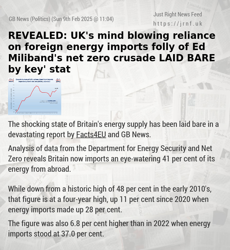 REVEALED: UK’s mind—blowing reliance on foreign energy imports — folly of Ed Miliband’s net zero crusade LAID BARE by ‘key’ stat