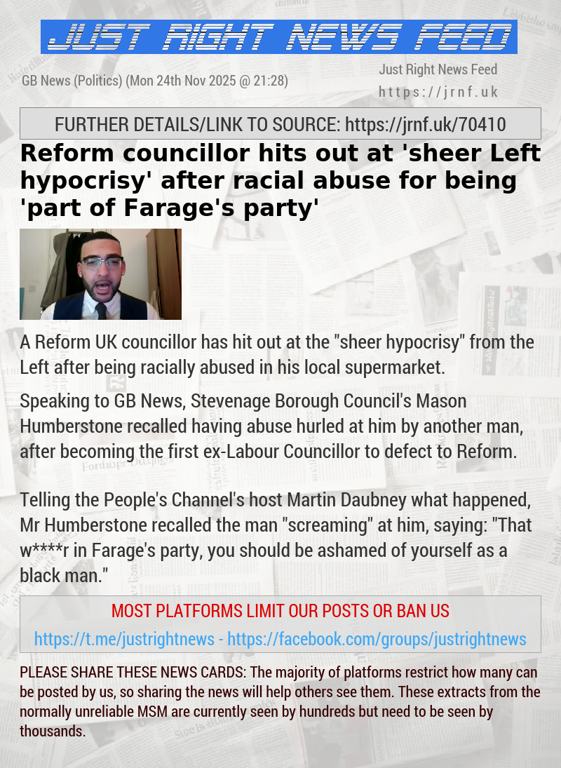 Reform councillor hits out at ’sheer Left hypocrisy’ after racial abuse for being ’part of Farage’s party’