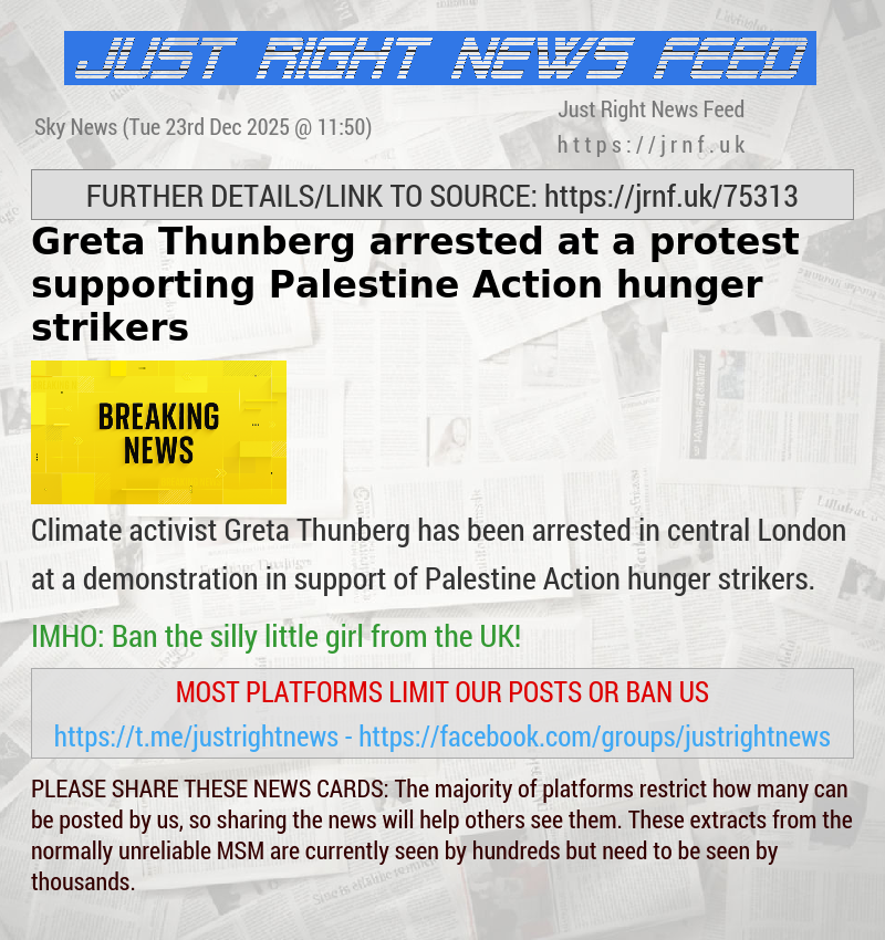 Greta Thunberg arrested at a protest supporting Palestine Action hunger strikers