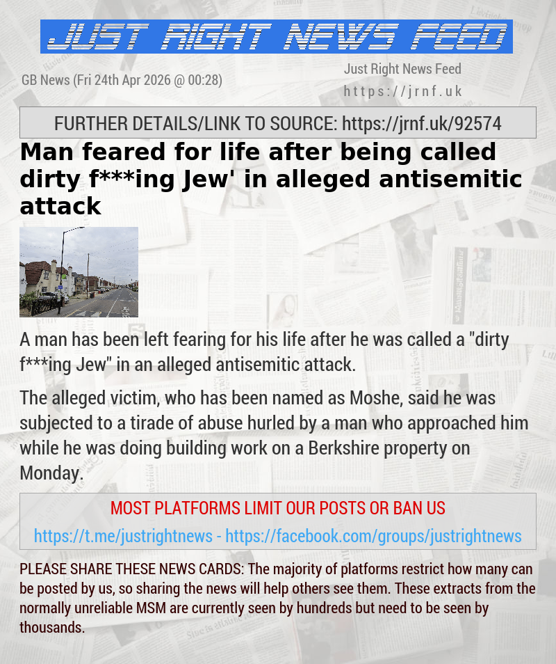 Man feared for life after being called ‘dirty f***ing Jew’ in alleged antisemitic attack