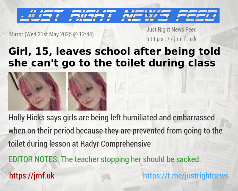 Girl, 15, leaves school after being told she can’t go to the toilet during class