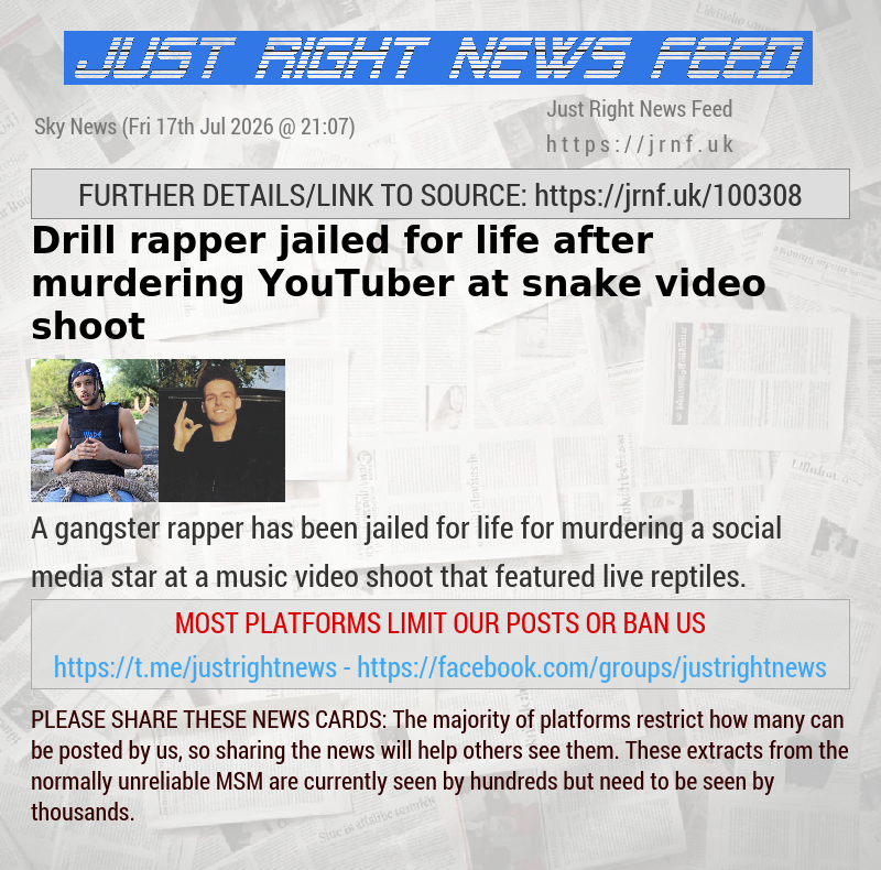 Drill rapper jailed for life after murdering YouTuber at snake video shoot