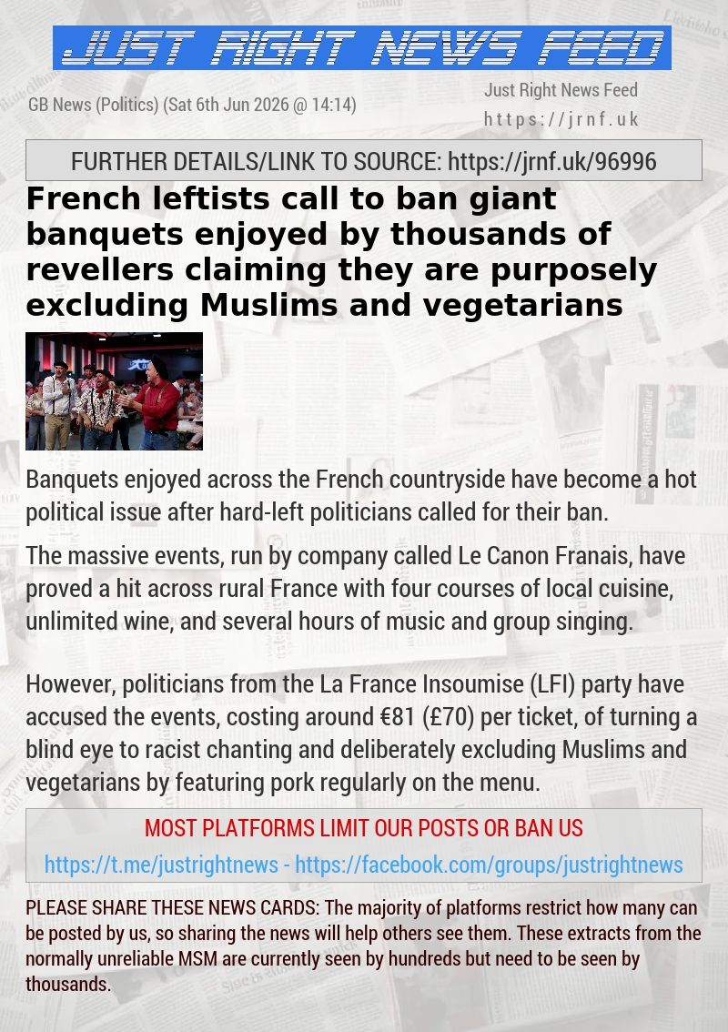 French leftists call to ban giant banquets enjoyed by thousands of revellers claiming they are purposely excluding Muslims and vegetarians