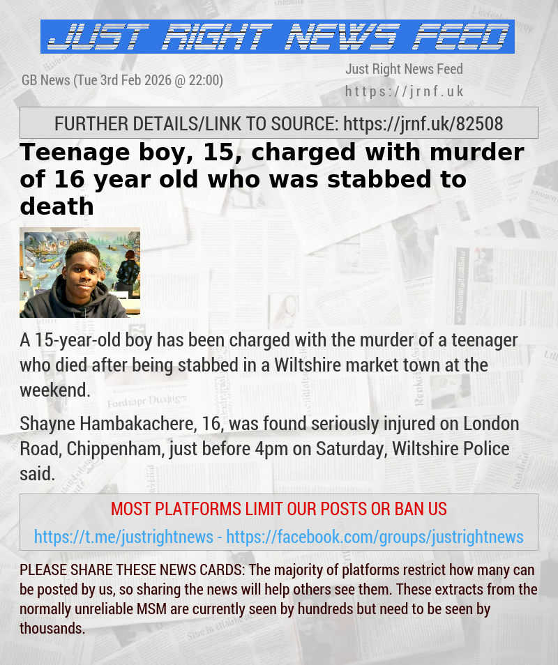 Teenage boy, 15, charged with murder of 16—year—old who was stabbed to death