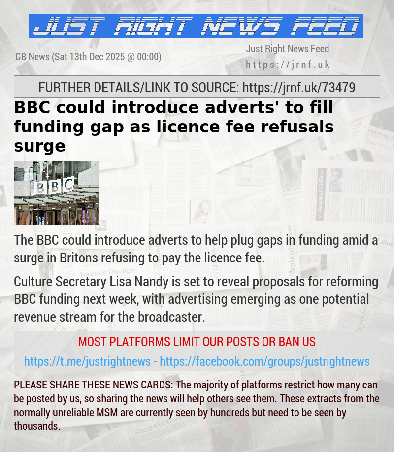 BBC ‘could introduce adverts’ to fill funding gap as licence fee refusals surge