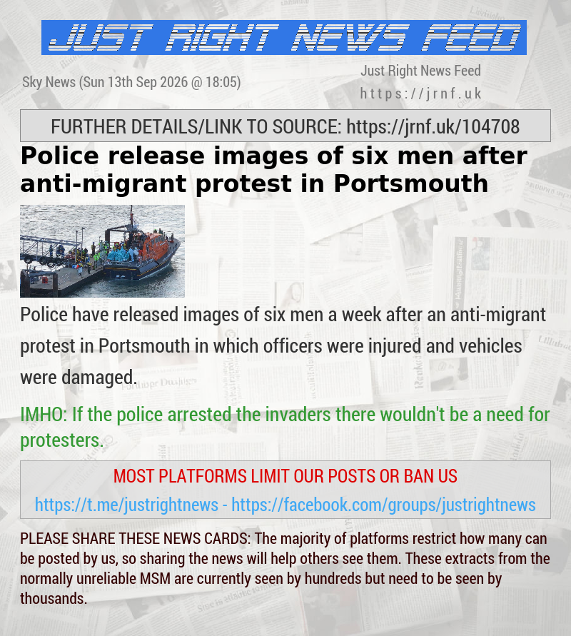 Police release images of six men after anti—migrant protest in Portsmouth