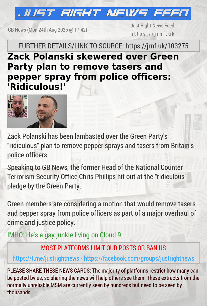 Zack Polanski skewered over Green Party plan to remove tasers and pepper spray from police officers: ’Ridiculous!’