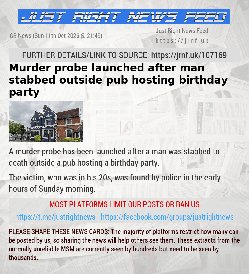 Murder probe launched after man stabbed outside pub hosting birthday party