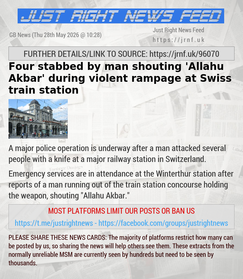 Four stabbed by man shouting ’Allahu Akbar’ during violent rampage at Swiss train station