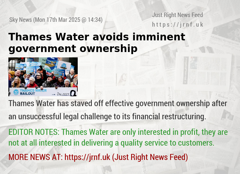 Thames Water avoids imminent government ownership