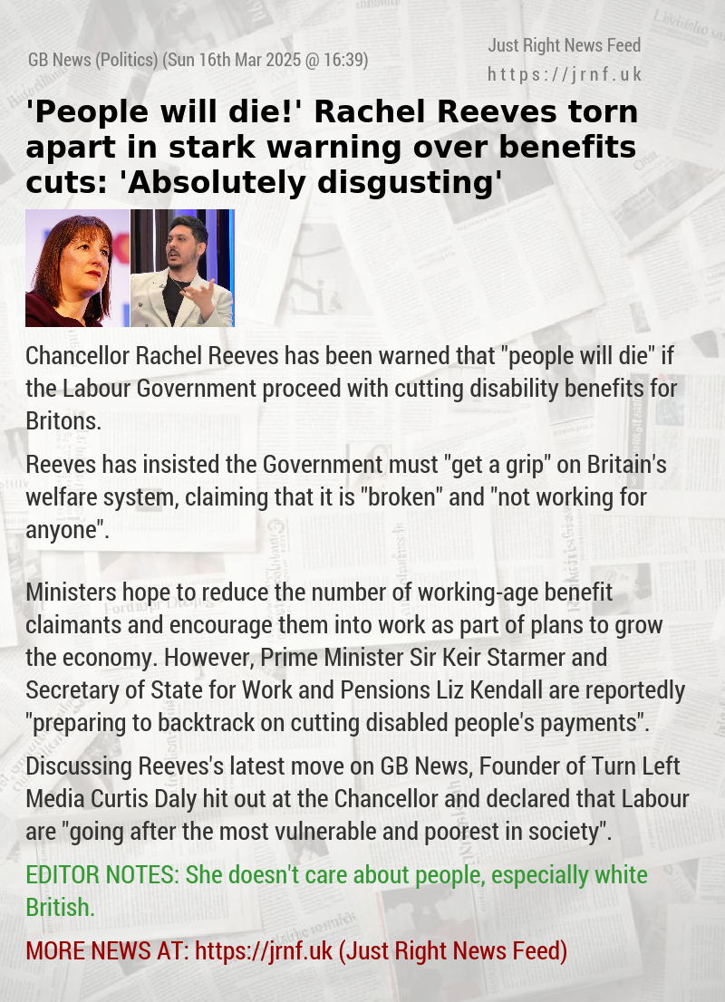 ’People will die!’ Rachel Reeves torn apart in stark warning over benefits cuts: ’Absolutely disgusting’