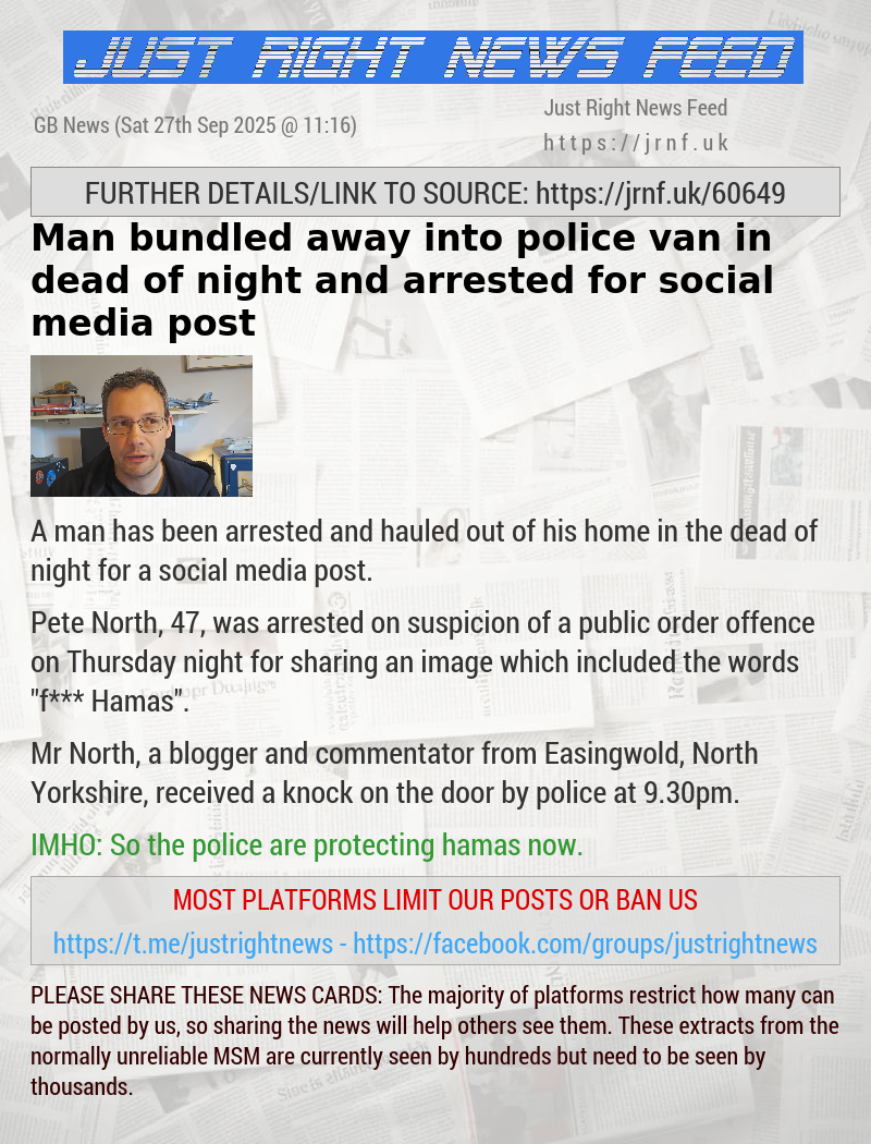 Man bundled away into police van in dead of night and arrested for social media post