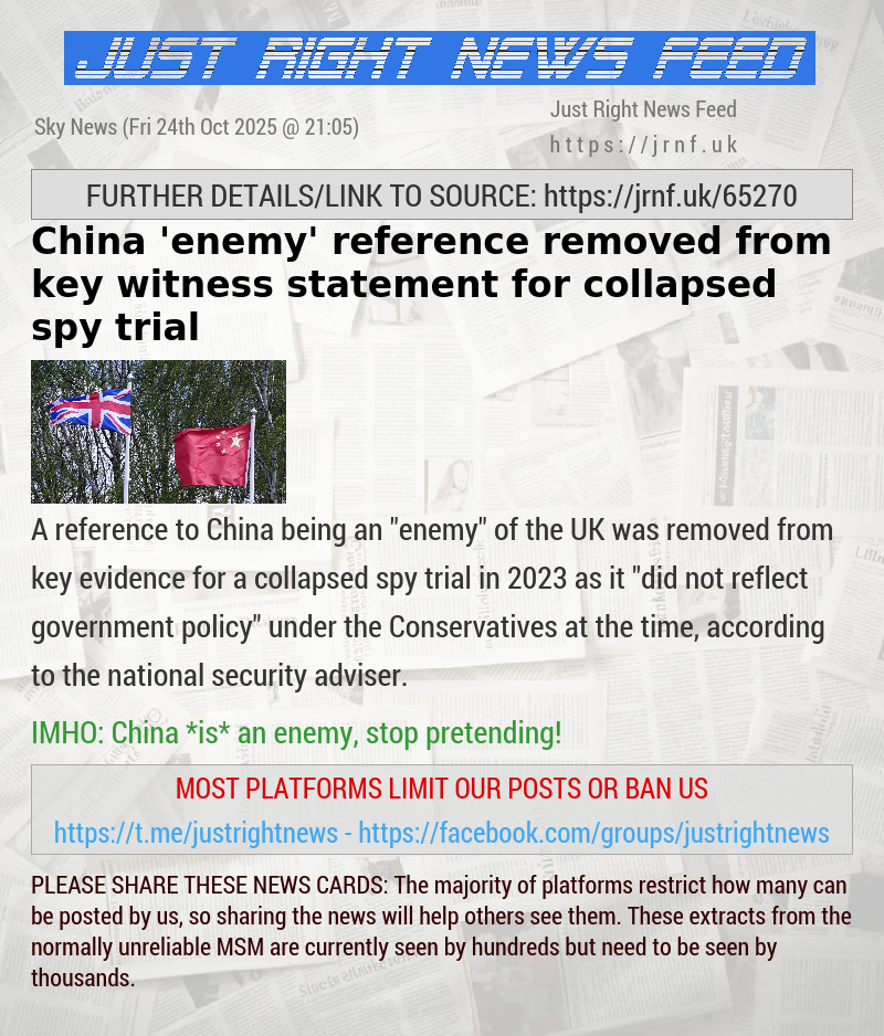 China ’enemy’ reference removed from key witness statement for collapsed spy trial
