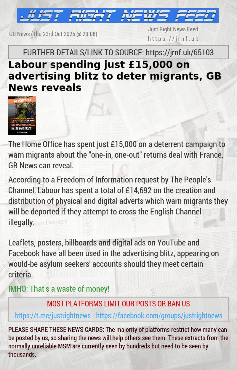 Labour spending just £15,000 on advertising blitz to deter migrants, GB News reveals