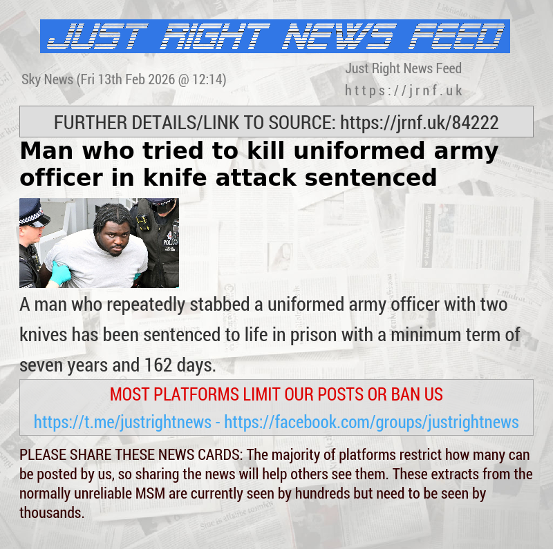 Man who tried to kill uniformed army officer in knife attack sentenced