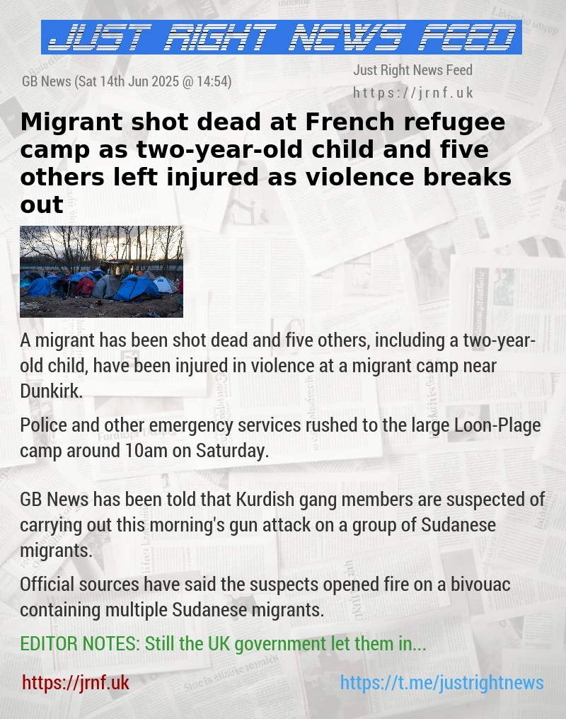 Migrant shot dead at French refugee camp as two—year—old child and five others left injured as violence breaks out