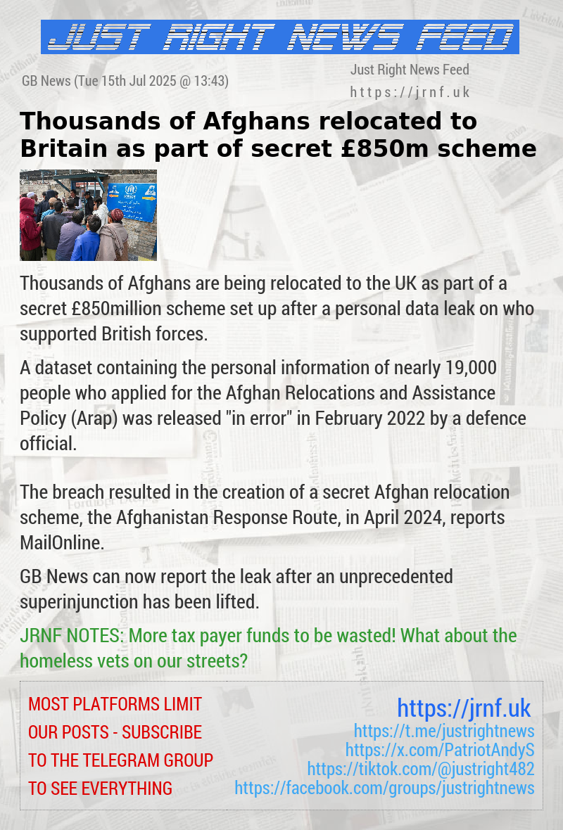 Thousands of Afghans relocated to Britain as part of secret £850m scheme
