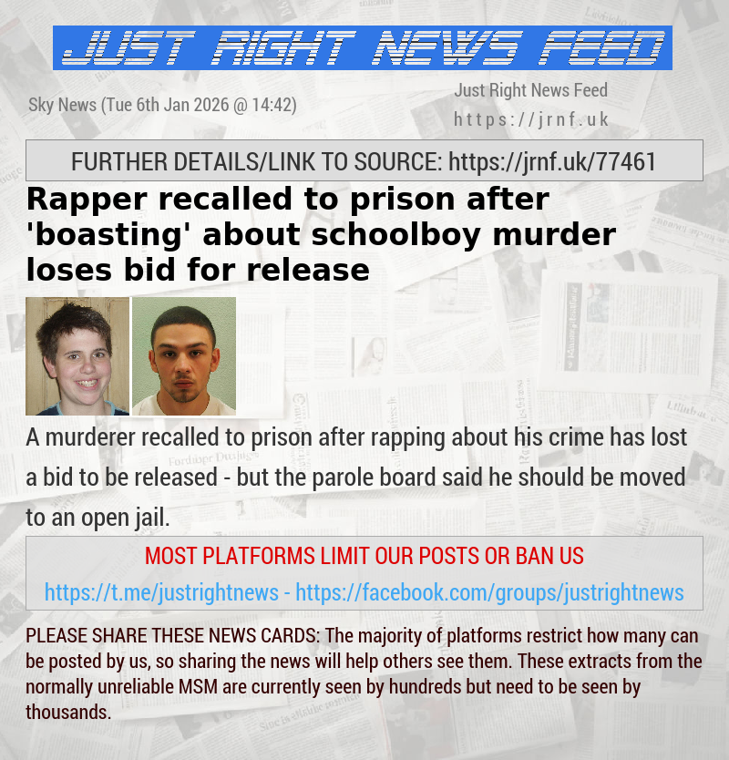 Rapper recalled to prison after ’boasting’ about schoolboy murder loses bid for release 