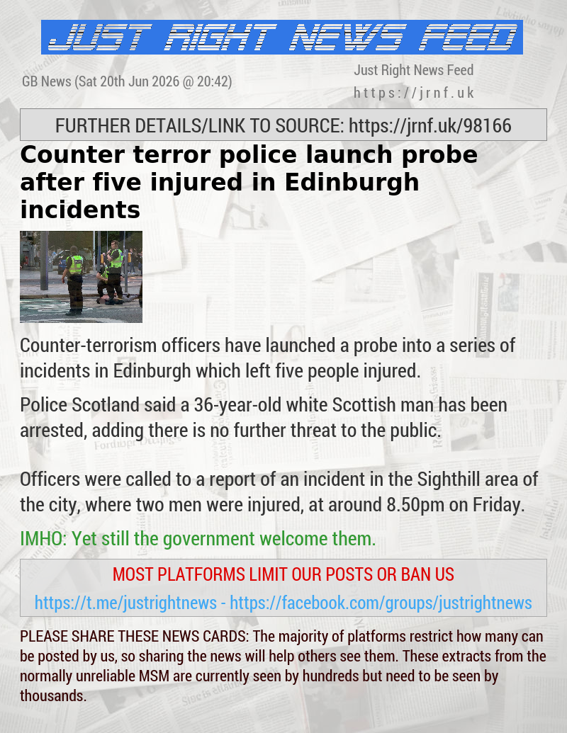 Counter terror police launch probe after five injured in Edinburgh incidents