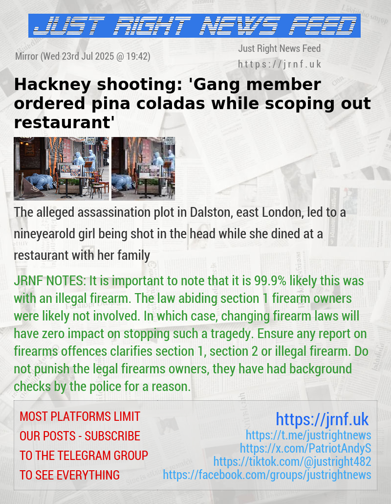 Hackney shooting: ’Gang member ordered pina coladas while scoping out restaurant’