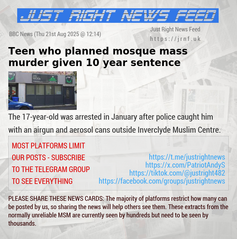 Teen who planned mosque mass murder given 10—year sentence
