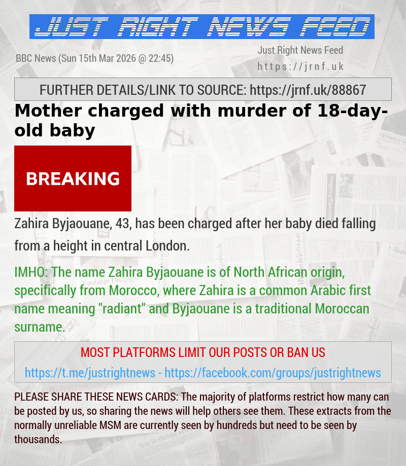 Mother charged with murder of 18—day—old baby