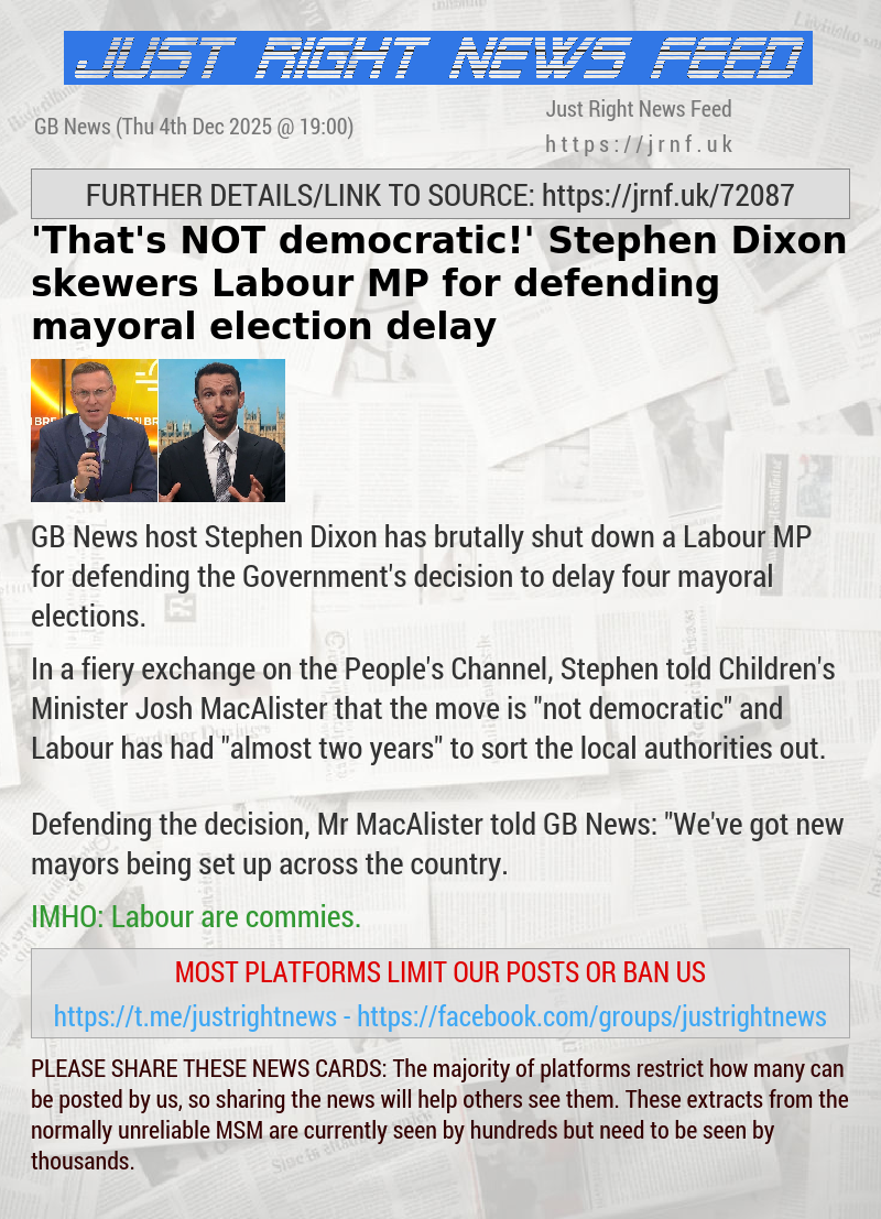 ’That’s NOT democratic!’ Stephen Dixon skewers Labour MP for defending mayoral election delay