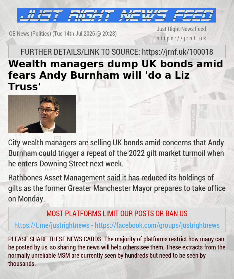 Wealth managers dump UK bonds amid fears Andy Burnham will ’do a Liz Truss’
