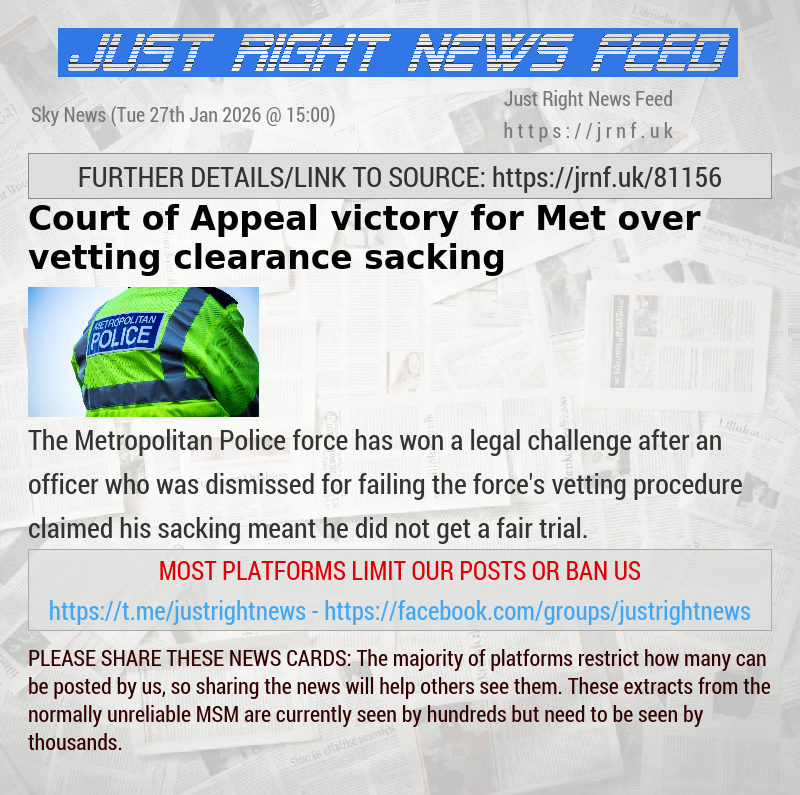 Court of Appeal victory for Met over vetting clearance sacking