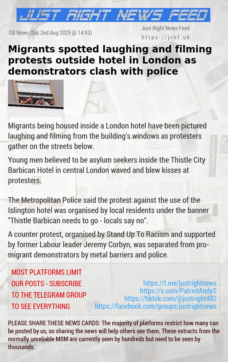 Migrants spotted laughing and filming protests outside hotel in London as demonstrators clash with police