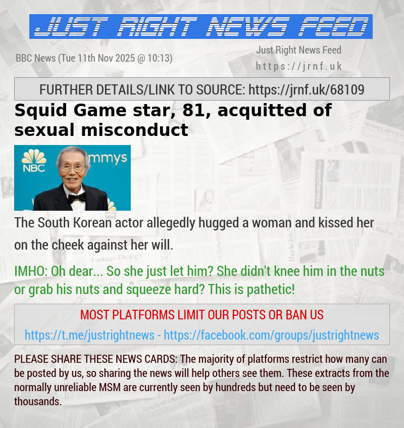 Squid Game star, 81, acquitted of sexual misconduct