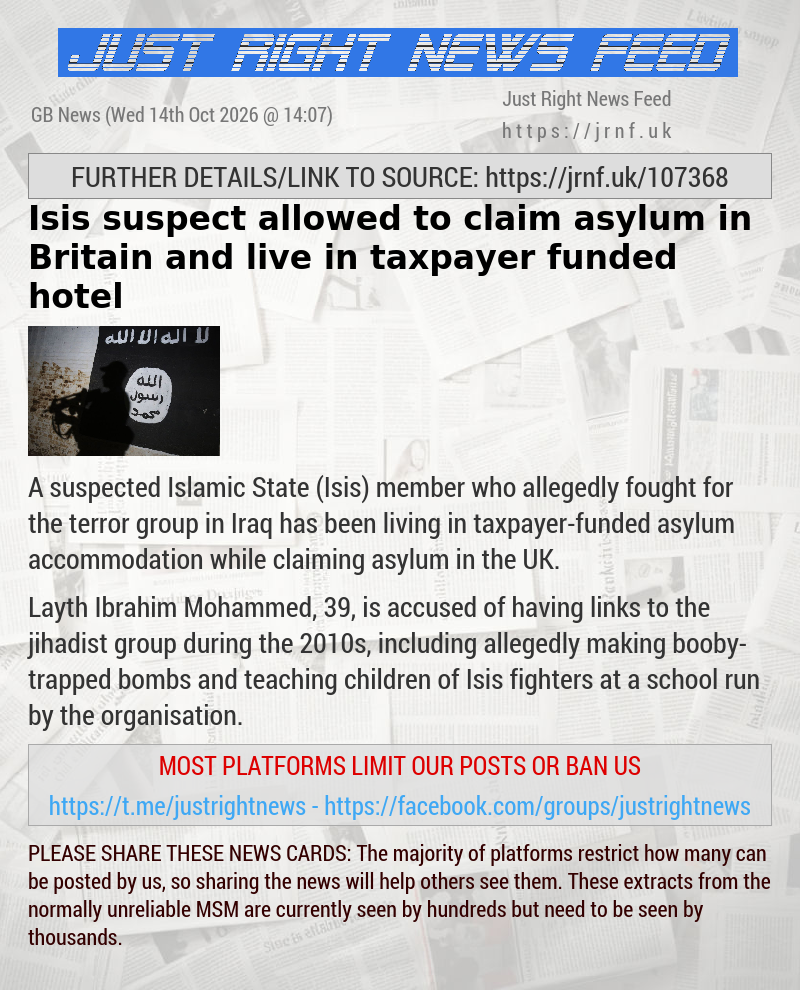 Isis suspect allowed to claim asylum in Britain and live in taxpayer—funded hotel