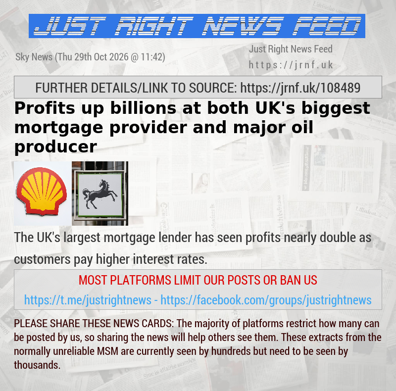 Profits up billions at both UK’s biggest mortgage provider and major oil producer