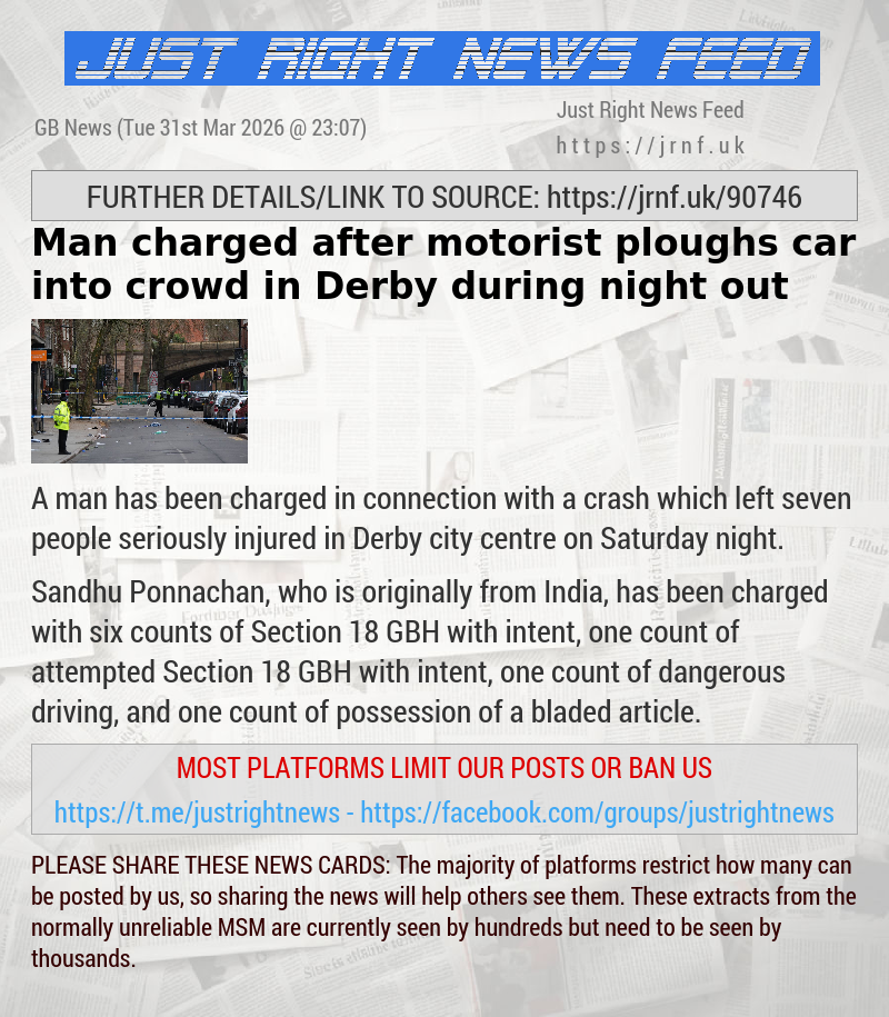 Man charged after motorist ploughs car into crowd in Derby during night out
